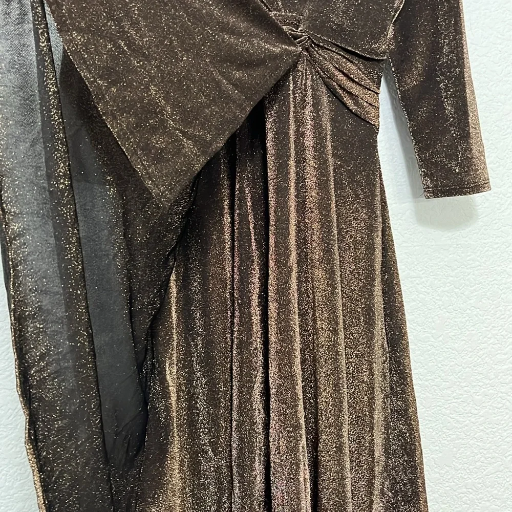 Eliza J Bronze Metallic Faux Wrap Dress - Picture 9 of 15